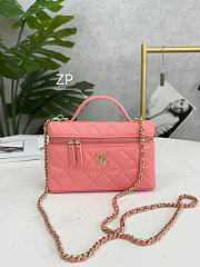 Chanel Long Vanity With Chain Grained Calfskin Gold Tone Metal Light Pink - 19.5x17x5cm - 1