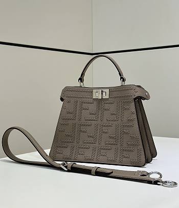 Fendi Peekaboo ISeeU Small Dove Grey Leather Bag With FF Interlacing - 27x21x11cm