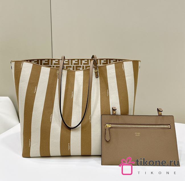 Fendi Large Roll Reversible Shopper In Pequin Striped And Beige FF Fabric - 35x32x19.5cm - 1