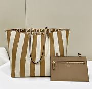 Fendi Large Roll Reversible Shopper In Pequin Striped And Beige FF Fabric - 35x32x19.5cm - 1