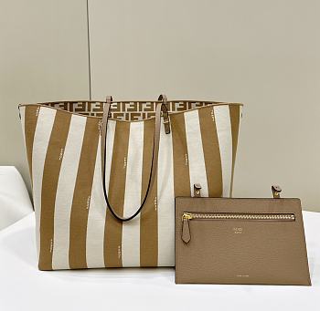 Fendi Large Roll Reversible Shopper In Pequin Striped And Beige FF Fabric - 35x32x19.5cm