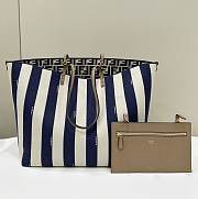 Fendi Large Roll Reversible Shopper In Pequin Striped And Blue FF Fabric - 35x32x19.5cm - 1