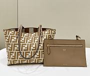 Fendi Small Roll Reversible Shopper In Pequin Striped And Beige FF Fabric - 23x19.5x15cm - 1