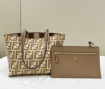 Fendi Small Roll Reversible Shopper In Pequin Striped And Beige FF Fabric - 23x19.5x15cm