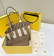 Fendi Small Roll Reversible Shopper In Pequin Striped And Beige FF Fabric - 23x19.5x15cm - 4