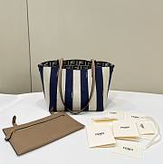 Fendi Small Roll Reversible Shopper In Pequin Striped And Blue FF Fabric - 23x19.5x15cm - 3