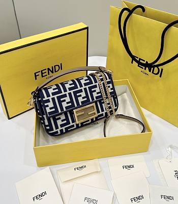 Fendi Baguette Mini Blue FF Jacquard Fabric Bag - 20x13x5cm