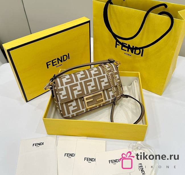 Fendi Baguette Mini Beige FF Jacquard Fabric Bag - 20x13x5cm - 1