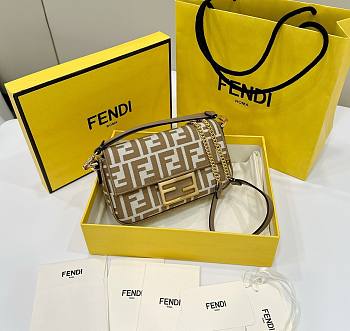 Fendi Baguette Mini Beige FF Jacquard Fabric Bag - 20x13x5cm