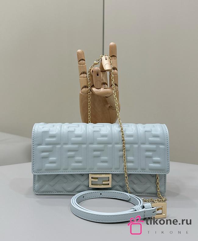 Fendi Wallet On Chain Baguette Light Blue Nappa Leather Wallet With FF Motif - 21x11.5x5cm - 1