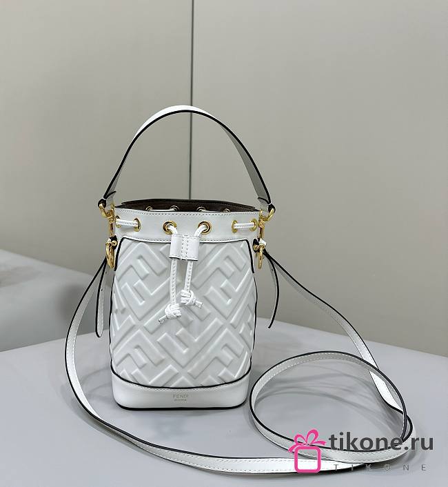 Fendi Mon Tresor White Leather Mini Bag With FF Motif - 18x14x12cm - 1