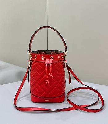 Fendi Mon Tresor Red Leather Mini Bag With FF Motif - 18x14x12cm