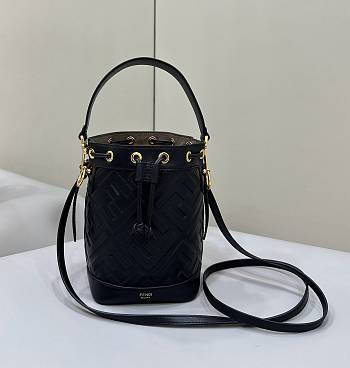 Fendi Mon Tresor Black Leather Mini Bag With FF Motif - 18x14x12cm