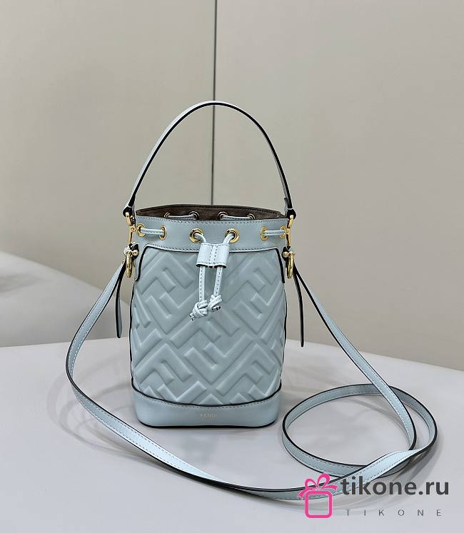 Fendi Mon Tresor Light Blue Leather Mini Bag With FF Motif - 18x14x12cm - 1