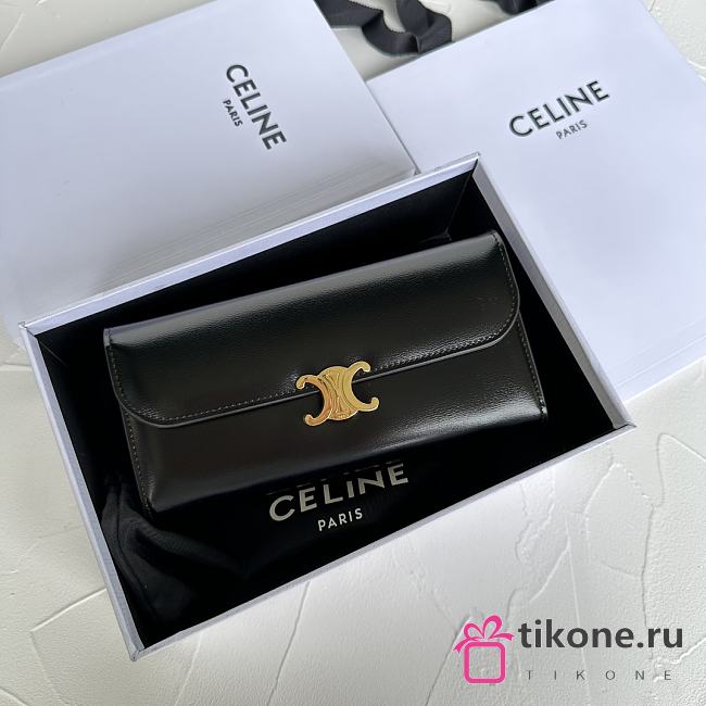 Celine Large Triomphe Wallet In Shiny Calf Leather Black - 19x10x3cm - 1