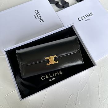 Celine Large Triomphe Wallet In Shiny Calf Leather Black - 19x10x3cm