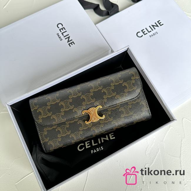 Celine Large Triomphe Wallet In Canvas and Calfskin Brown - 19x10x3cm - 1