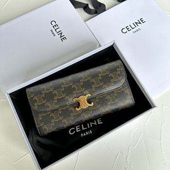 Celine Large Triomphe Wallet In Canvas and Calfskin Brown - 19x10x3cm