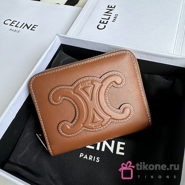 Celine Compact Zipped Wallet Cuir Triomphe In Smooth Calfskin Brown - 11x8.5x2cm - 1