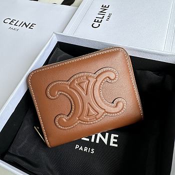 Celine Compact Zipped Wallet Cuir Triomphe In Smooth Calfskin Brown - 11x8.5x2cm