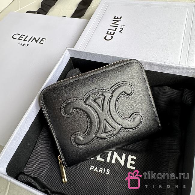 Celine Compact Zipped Wallet Cuir Triomphe In Smooth Calfskin Black - 11x8.5x2cm - 1