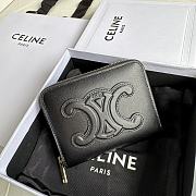 Celine Compact Zipped Wallet Cuir Triomphe In Smooth Calfskin Black - 11x8.5x2cm - 1