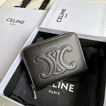 Celine Compact Zipped Wallet Cuir Triomphe In Smooth Calfskin Black - 11x8.5x2cm