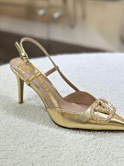 VLTN Vlogo Signature Slingback Pump In Gold Laminated Nappa Leather 80mm  - 3