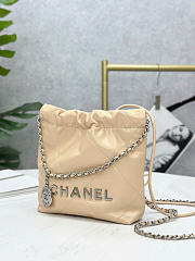 Chanel 22 Mini Bag Beige Calfskin Silver Metal - 20x19x6cm - 6