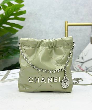 Chanel 22 Mini Bag Avocado Calfskin Silver Metal - 20x19x6cm