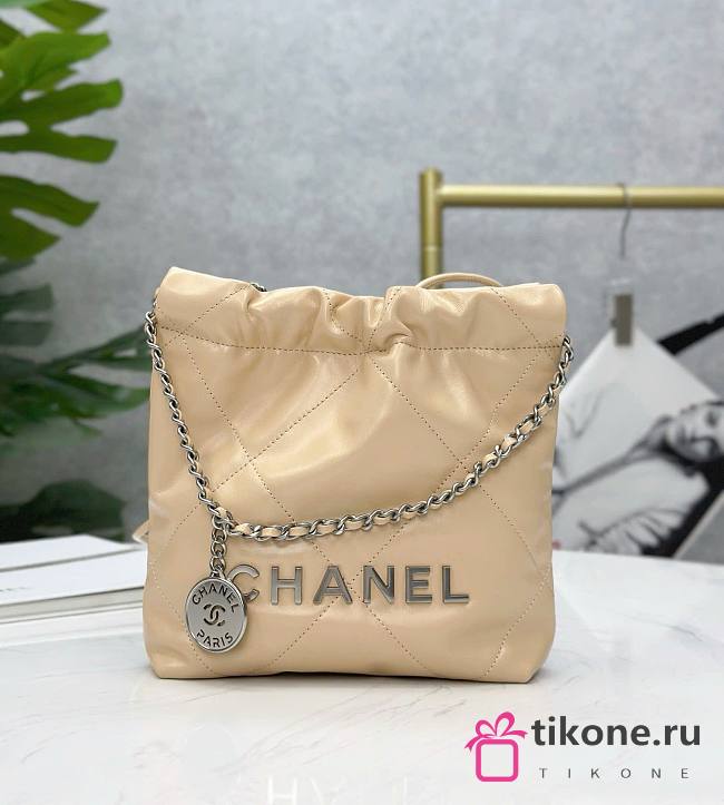 Chanel 22 Mini Bag Beige Calfskin Silver Metal - 20x19x6cm - 1