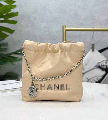 Chanel 22 Mini Bag Beige Calfskin Silver Metal - 20x19x6cm