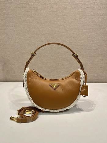 Prada Arque Small Shearling Shoulder Bag Cognac - 22.5x18.5x6cm