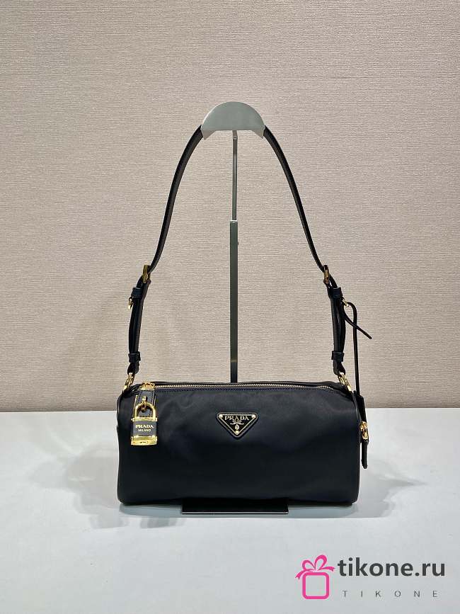 Prada Medium Re Nylon And Leather Shoulder Bag With Padlock Black - 27x12x10.5cm - 1