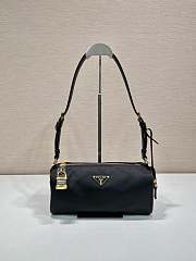 Prada Medium Re Nylon And Leather Shoulder Bag With Padlock Black - 27x12x10.5cm - 1