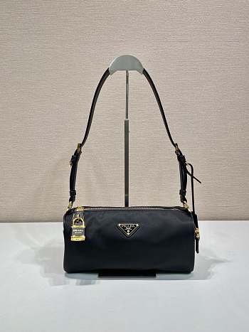 Prada Medium Re Nylon And Leather Shoulder Bag With Padlock Black - 27x12x10.5cm