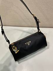 Prada Medium Re Nylon And Leather Shoulder Bag With Padlock Black - 27x12x10.5cm - 2