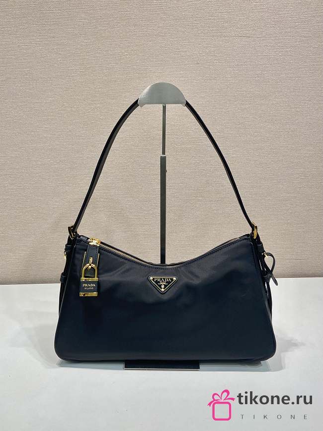 Prada Aimee Large Re Nylon And Leather Shoulder Bag With Padlock Black - 34x19.5x10cm - 1