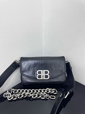 Balenciaga BB Soft Small Flap Bag Peach Calfskin Black - 23x14x3cm