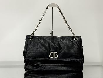 Balenciaga Monaco Large Chain Bag Black Arena Calfskin Silver Hardware - 43.5x32x13cm