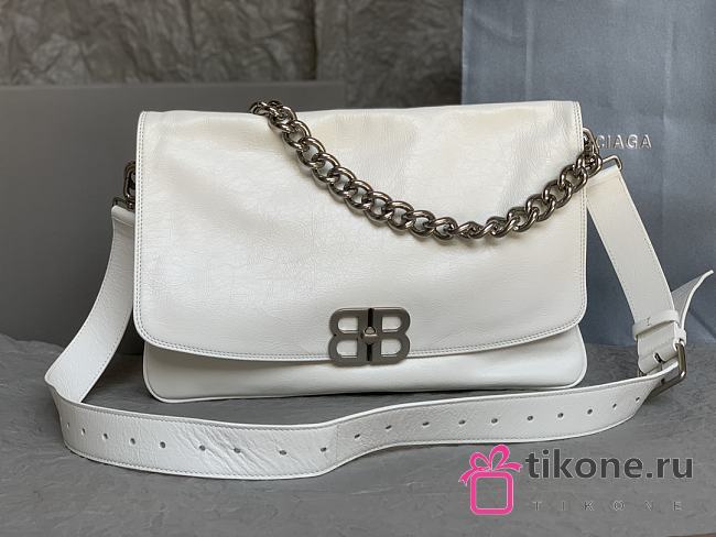 Balenciaga BB Soft Large Flap Bag Peach Calfskin White Silver Hardware - 36x23.8x3cm - 1