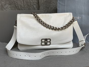 Balenciaga BB Soft Large Flap Bag Peach Calfskin White Silver Hardware - 36x23.8x3cm