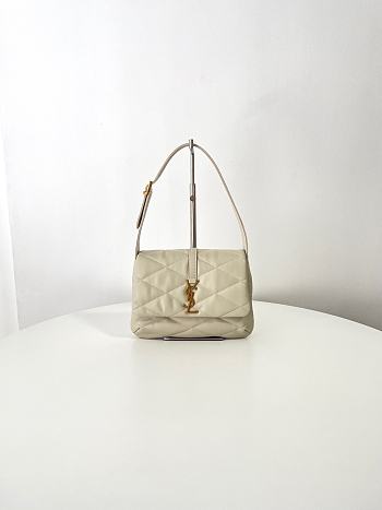 YSL Le 57 Hobo Bag In Quilted Lambskin White - 24x18x5.5cm