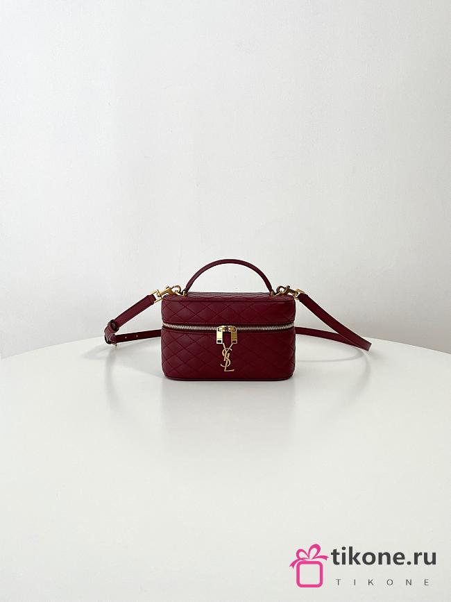 YSL Gaby Vanity Bag In Lamskin Leather Burgundy - 18x11x6.5cm - 1