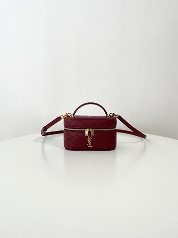 YSL Gaby Vanity Bag In Lamskin Leather Burgundy - 18x11x6.5cm