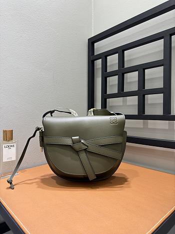 Loewe Small Gate Dual Bag In Soft Calfskin And Jacquard Autumn Green - 25x19x11.5cm