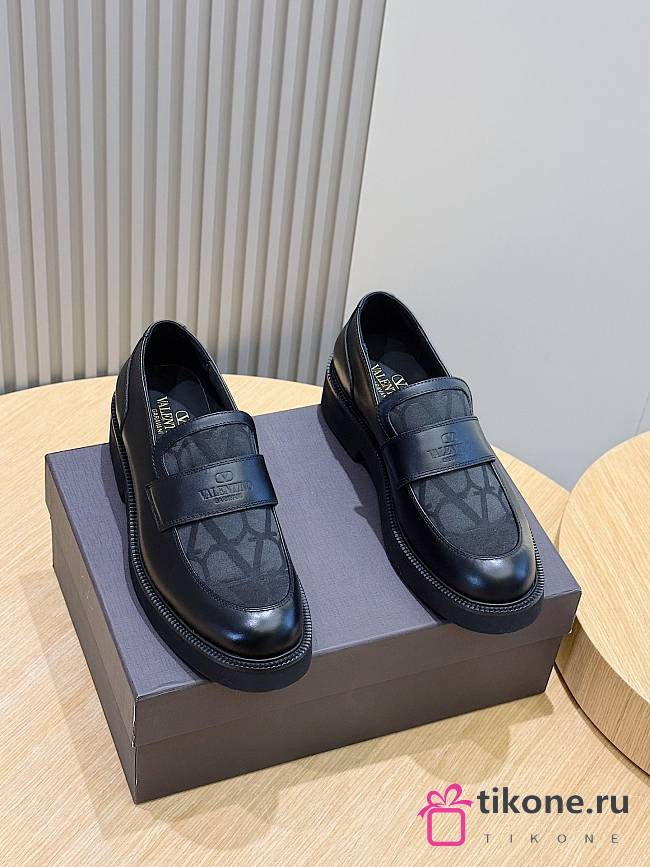 VLTN Loafer In Toile Iconographe Technical Fabric And Calfskin Black - 1