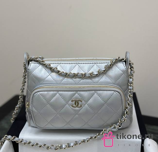 Chanel Clutch With Chain Iridescent Metallic Lambskin Gold Tone Metal Silver - 21×15×7.5cm - 1