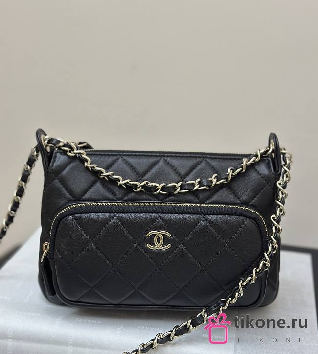 Chanel Clutch With Chain Lambskin Gold Tone Metal Black - 21×15×7.5cm - 1