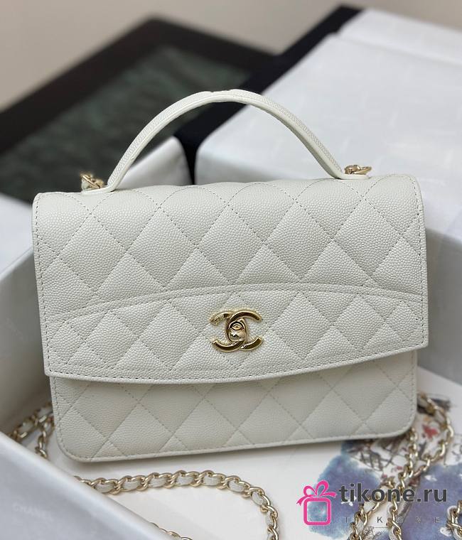 Chanel Mini Backpack Grained Calfskin Gold Tone Metal White - 18x14x3cm - 1